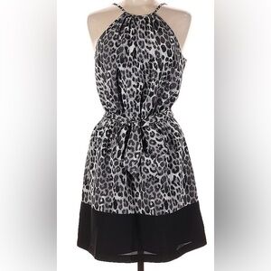 Express Leopard Print Halter Dress Women's Medium Belted Black & White Lined